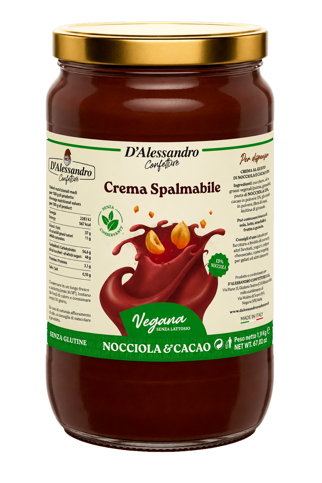 <span>Crema al gusto di</span>Nocciola e Cacao vegana 13% <span>(2kg)</span>